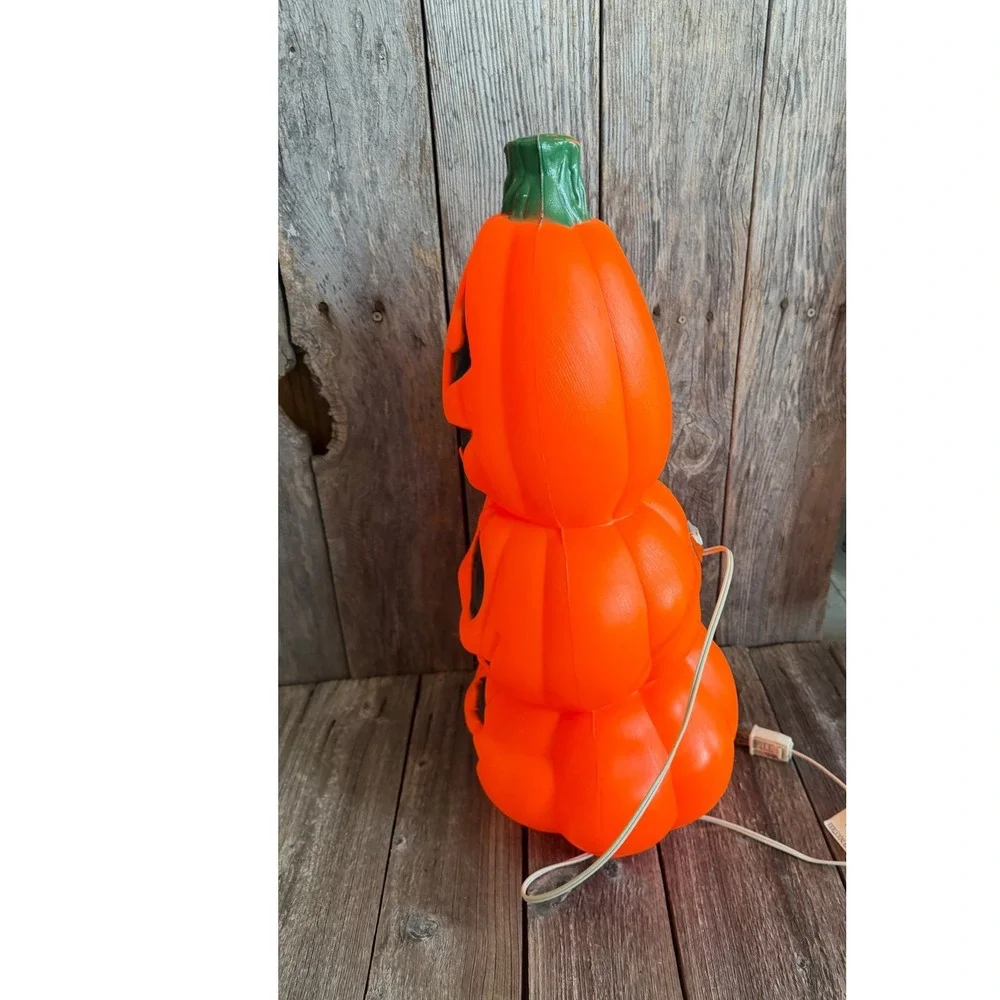Vintage General Foam Plastics Pumpkin Blow Mold Orange Stacked Jack-O-Lantern